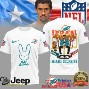 Miami Dolphins Official NFL Bad Bunny Super Bowl 3D Shirt
