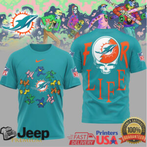 Miami Dolphins Official NFL Grateful Dead For Life 3D Shirt