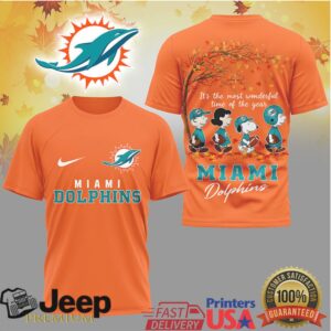 Miami Dolphins Snoopy Peanuts Fall Autumn Leaves Nfl Tshirt Miami Dolphins Snoopy Peanuts Fall Autumn Leaves Nfl Tshirt