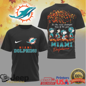 Miami Dolphins Snoopy Peanuts Fall Autumn Leaves Nfl Tshirt