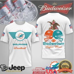 Miami Dolphins x Budweiser Beer Logo Classic Football T Shirt Miami Dolphins x Budweiser Beer Logo Classic Football T Shirt