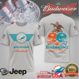 Miami Dolphins x Budweiser Beer Logo Classic Football T Shirt