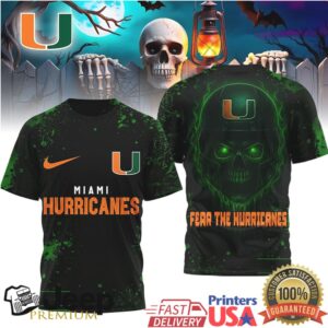 Miami Hurricanes Fear The Hurricanes Skull Helmet 3D All Over Print T Shirt