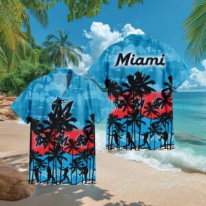 Miami Marlins MLB Teal Paradise Sunset Hawaiian Shirt Miami Marlins MLB Teal Paradise Sunset Hawaiian Shirt