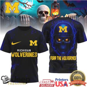 Michigan Wolverines Fear The Wolverines Skull Helmet 3D All Over Print T Shirt