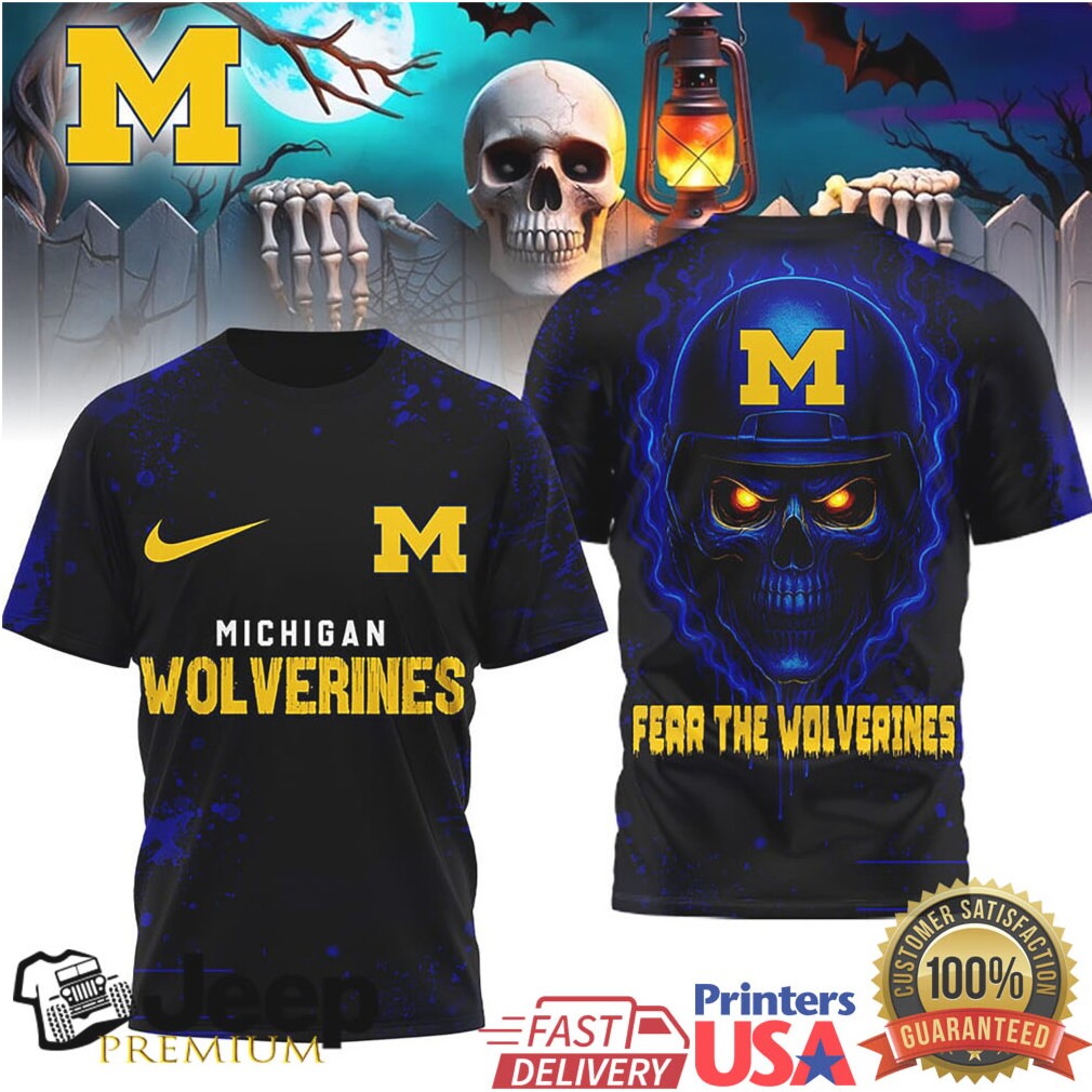 Michigan Wolverines Fear The Wolverines Skull Helmet 3D All Over Print T Shirt Michigan Wolverines Fear The Wolverines Skull Helmet 3D All Over Print T Shirt
