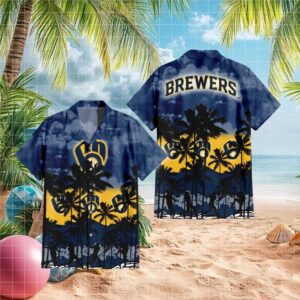 Milwaukee Brewers MLB Golden Sunset Palm Tree Hawaiian Shirt
