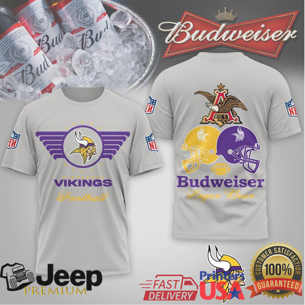 Minnesota Vikings Budweiser Beer Helmet Graphic Sport T Shirt Minnesota Vikings Budweiser Beer Helmet Graphic Sport T Shirt