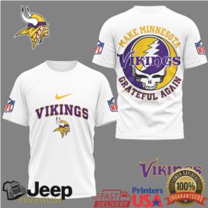 Minnesota Vikings “Make Minnesota Grateful Again” Tshirt Skull & Lightning Bolt Fan Tee