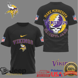 Minnesota Vikings “Make Minnesota Grateful Again” Tshirt Skull & Lightning Bolt Fan Tee