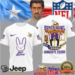 Minnesota Vikings Official NFL Bad Bunny Super Bowl 3D Shirt