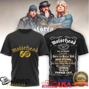 Motörhead 50th Anniversary Golden Logo Greatest Hits Tracklist Shirt
