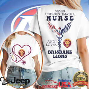 Never Underestimate A Nurse Who Loves Brisbane Lions AFL Heartbeat T Shirt