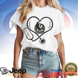 Never Underestimate A Nurse Who Loves Collingwood Magpies AFL Heart Stethoscope Tee