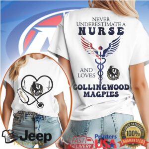 Never Underestimate A Nurse Who Loves Collingwood Magpies AFL Heart Stethoscope Tee