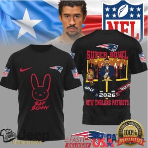New England Patriots Official NFL Bad Bunny Super Bowl 3D Shirt New England Patriots Official NFL Bad Bunny Super Bowl 3D Shirt