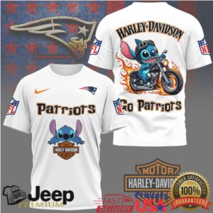 New England Patriots Official NFL Stitch Harley Davidson 3D Shirt