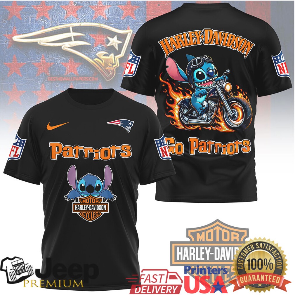 New England Patriots Official NFL Stitch Harley Davidson 3D Shirt New England Patriots Official NFL Stitch Harley Davidson 3D Shirt