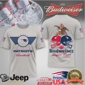 New England Patriots x Budweiser Lager Beer Heritage T Shirt New England Patriots x Budweiser Lager Beer Heritage T Shirt