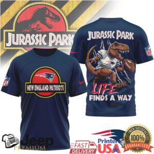 New England Patriots x Jurassic Park “Life Finds A Way” Mashup T Shirt