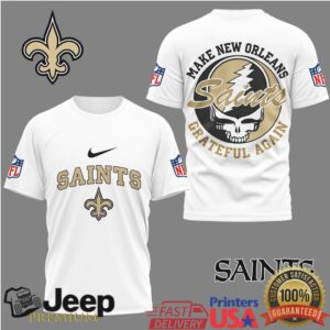 New Orleans Saints “Make New Orleans Grateful Again” Tshirt Steal Your Face Skull Tee