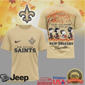 New Orleans Saints Snoopy Peanuts Fall Autumn Football Tshirt New Orleans Saints Snoopy Peanuts Fall Autumn Football Tshirt