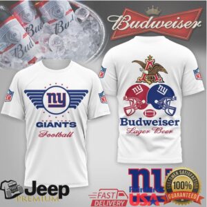 New York Giants Football x Budweiser Beer Logo White T Shirt New York Giants Football x Budweiser Beer Logo White T Shirt