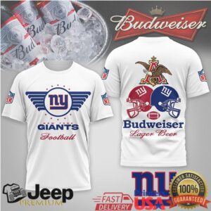 New York Giants Football x Budweiser Beer Logo White T Shirt