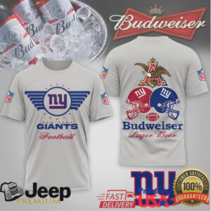 New York Giants Football x Budweiser Beer Logo White T Shirt