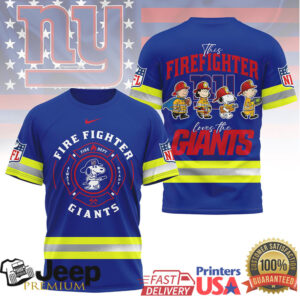 New York Giants Official NFL Snoopy Firefighter 3D Shirt New York Giants Official NFL Snoopy Firefighter 3D Shirt
