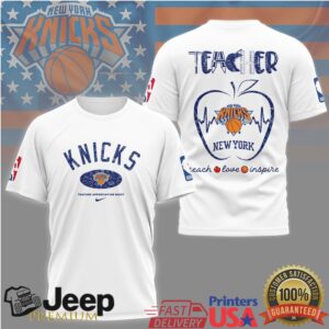 New York Knicks Teacher Appreciation Shirt Teach Love Inspire NBA Basketball Apple