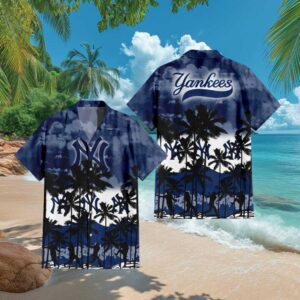 New York Yankees MLB Navy Tropical Hawaiian Shirt Sunset Beach Baseball Design New York Yankees MLB Navy Tropical Hawaiian Shirt Sunset Beach Baseball Design