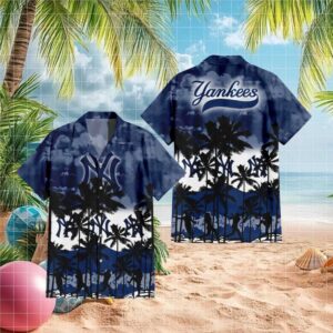 New York Yankees MLB Navy Tropical Hawaiian Shirt Sunset Beach Baseball Design