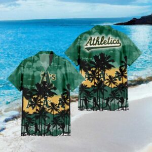 Oakland Athletics MLB Green Tropical Hawaiian Shirt Palm Tree & Baseball Player