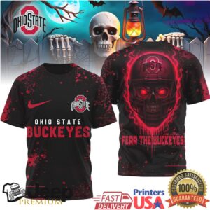 Ohio State Buckeyes Fear The Buckeyes Skull Helmet 3D All Over Print T Shirt