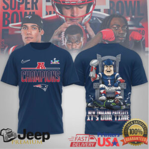 Patriots Super Bowl LIX Champions “It’s Our Time” Mascot Throne T Shirt Patriots Super Bowl LIX Champions “It’s Our Time” Mascot Throne T Shirt