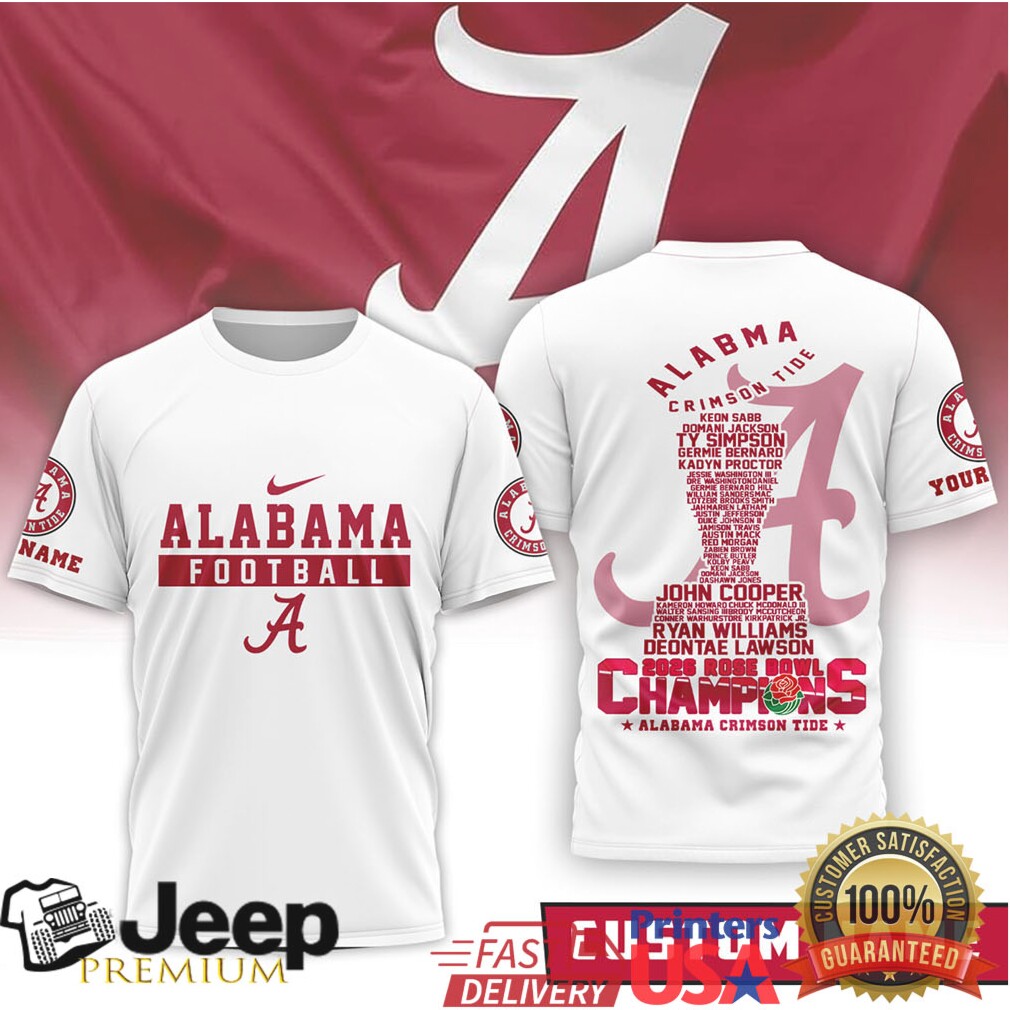 Personalized Alabama Crimson Tide 2026 Rose Bowl Champions Roster Tee Personalized Alabama Crimson Tide 2026 Rose Bowl Champions Roster Tee