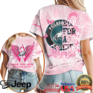 Philadelphia Eagles Breast Cancer Awareness Pink Ribbon Peace Love Hope Tee