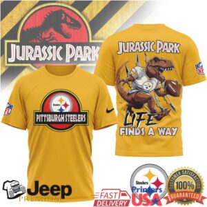 Pittsburgh Steelers Jurassic Park T Shirt Life Finds A Way Steel City Tee
