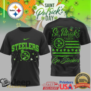Pittsburgh Steelers St. Patrick'S Day Lucky Clover American Flag Tshirt