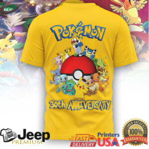 Pokémon 30th Anniversary Pikachu & Friends Commemorative Yellow T Shirt Pokémon 30th Anniversary Pikachu & Friends Commemorative Yellow T Shirt