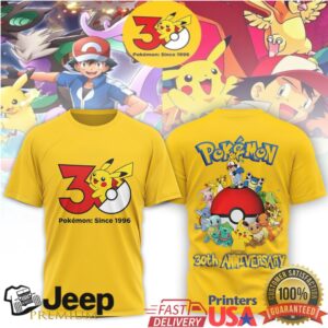 Pokémon 30th Anniversary Pikachu & Friends Commemorative Yellow T Shirt