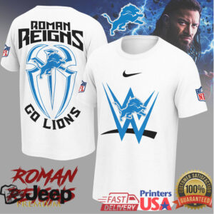 Roman Reigns x Detroit Lions “Go Lions” WWE NFL Crossover T Shirt