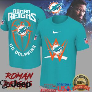 Roman Reigns x Miami Dolphins “Go Dolphins” WWE NFL Crossover T Shirt