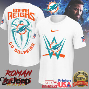 Roman Reigns x Miami Dolphins “Go Dolphins” WWE NFL Crossover T Shirt