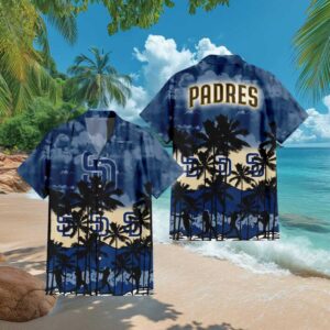 San Diego Padres MLB Blue Tropical Hawaiian Shirt Palm Trees & Baseball Graphic San Diego Padres MLB Blue Tropical Hawaiian Shirt Palm Trees & Baseball Graphic