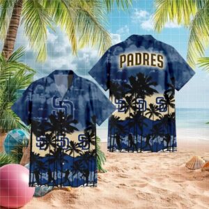 San Diego Padres MLB Blue Tropical Hawaiian Shirt Palm Trees & Baseball Graphic