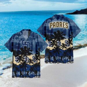 San Diego Padres MLB Blue Tropical Hawaiian Shirt Palm Trees & Baseball Graphic
