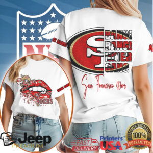 San Francisco 49ers Bang Bang Niner Gang Glitter Lips Fan T Shirt