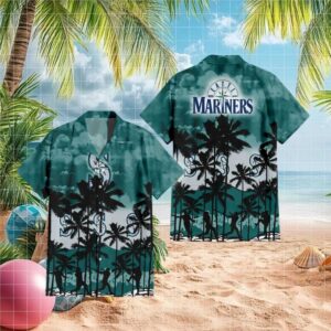 Seattle Mariners MLB Teal Tropical Hawaiian Shirt NW Sunset Baseball Player Design